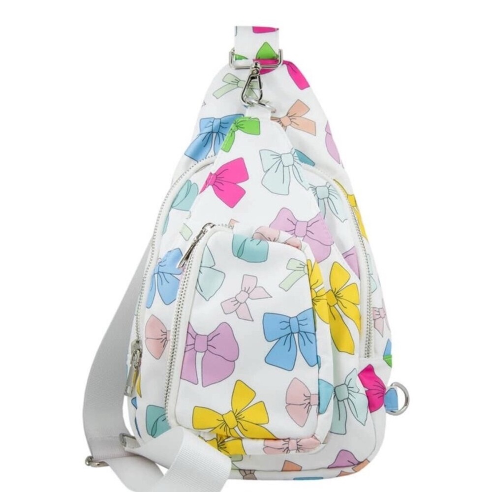 NWT Katydid White Crossbody Bag with Colorful Bow Print - Picture 2 of 4